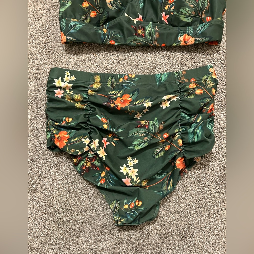 NWT Hanna Nikole Green Floral Bikini Set - Size 16 W - Picture 6 of 11